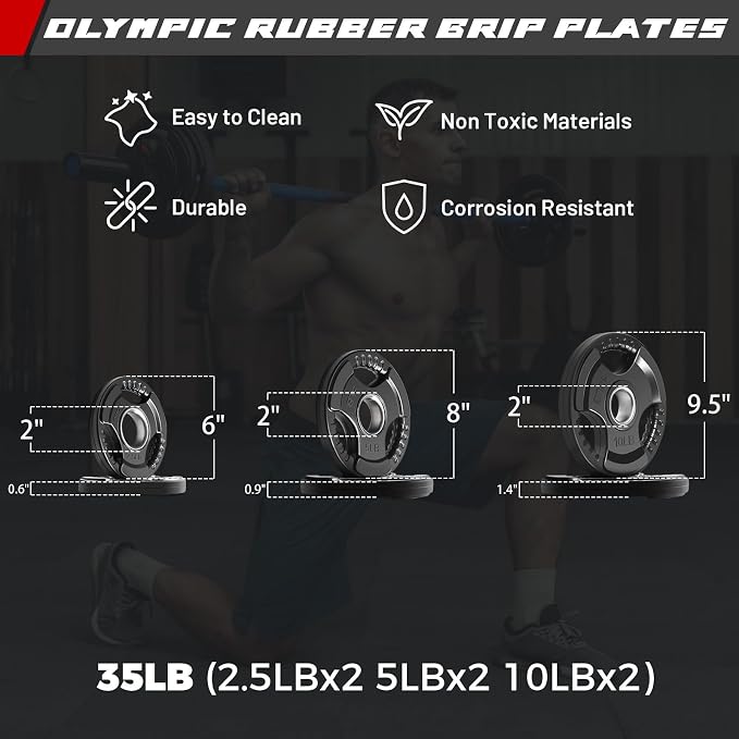 RitFit Barbell Weight Set - 4/6FT Olympic Barbell with Weight Plates (55-115LB Total) - Weightlifting Equipment for Squats, Curls, Deadlifts, Presses, Hip Thrusts
