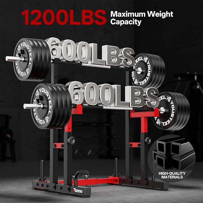 PASYOU Adjustable Squat Power Rack for Home Gym | Adjustable Free Weight Racks, Dual Steel Frame, Push-up Handles, with Dumbbell Storage, Heavy Strength Training for Home Gym