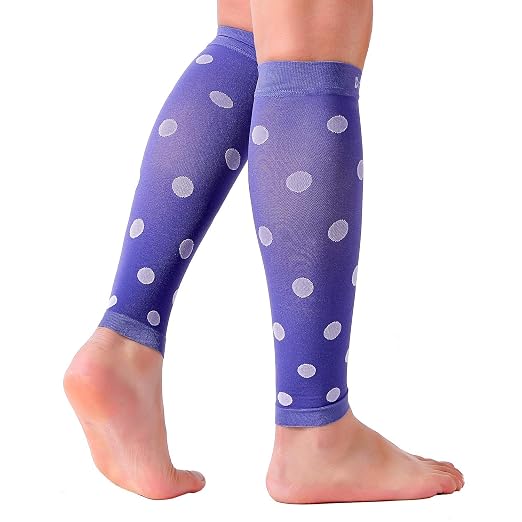 Doc Miller Calf Compression Sleeves 20-30 mmHg for Women & Men, 1 Pair | Footless Compression Socks, Polka Dots Design, Shin Splints Relief, Varicose Veins, Running, Nurses, Travel, Leg Support