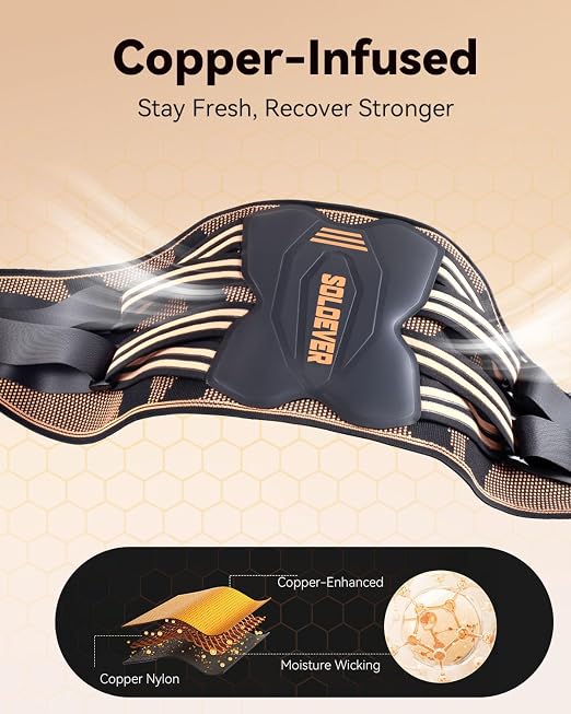 Copper Back Brace For Men Lower Back Brace For Work Lumbar Support Belt | Medical Grade Stronger Support System For Women Ultra Breathable Back Support Brace For Heavy Lifting Sciatica,Herniated Disc