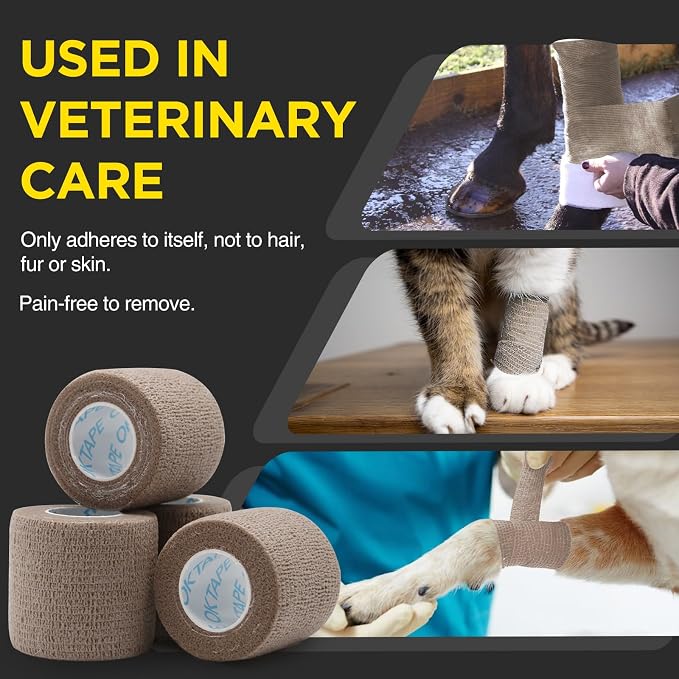 OK TAPE 12 Rolls Self Adhesive Bandage Wrap, Cohesive Elastic Athletic Tape | Vet Wrap, Sports Tape, Medical Wrap for Wrist, Feet, Self Stick Bandage Tape, 2" x 5 Yards - Brown