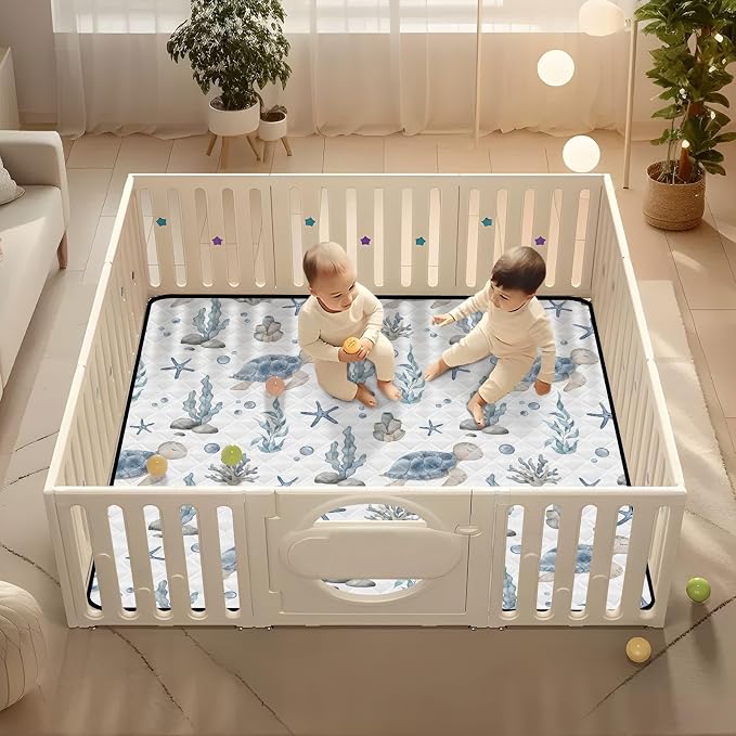 Baby Play Mat Sea Turtle Seashell Starfish 50" X 50" Play Gym Crawling Mat Soft Non-Slip Portable Picnic Floor Mat for Infant, Babies, Toddler, Kids