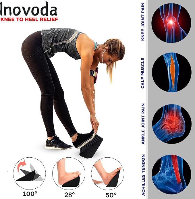 Inovoda Calf Stretch Board I Slant Board For Calf Stretching & Calf Raise Block for Relief of Plantar Fasciitis, Achilles Tendonitis & Calf Tightness | Calf Stretcher with 5 Resistance Bands & Carry Bag I Ankle Balance Board & Ankle Exerciser Strengthener