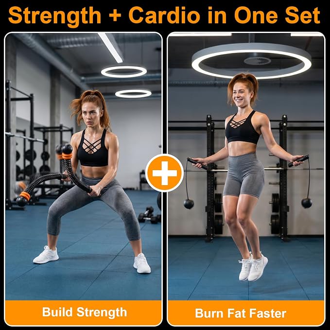 RYACO Ropeless Battle Ropes, Cordless Fitness Training Set for Home Gym | Portable equipment, detachable weight rings, low-impact full-body HIIT & strength training indoor fitness gear