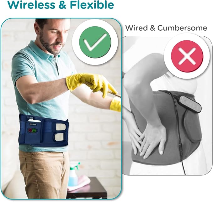 Comfytemp Cordless Heating Pad with Massager for Back, Gifts for Women Men | FSA Eligible HSA, Portable Lower Back Massager, Rechargeable Wireless Electric, Birthday Mom Dad Seniors 3 Heat 30mins, Blue