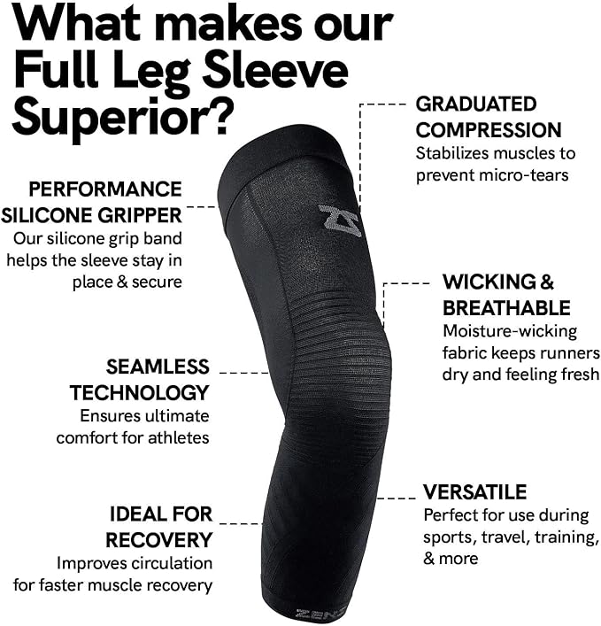 Zensah Full Leg Compression Sleeve - Support for Thigh, Knee, Calf for Men, Women, Running, Basketball, Football