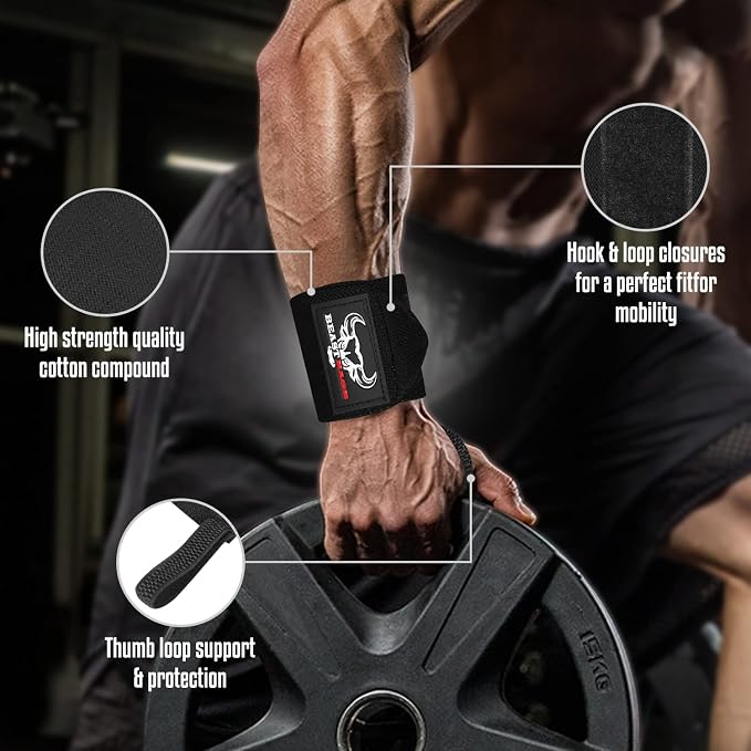 Wrist Wraps for Weightlifting - Adjustable Lifting Straps With Thumb Loop for Enhanced Gym Support, Powerlifting, Bodybuilding and Workout