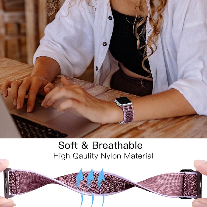 Lerobo Stretchy Nylon Solo Loop Band, Compatible with Apple Watch Series 11 10 9 8 7 6 5 4 3 SE3/2/1 Ultra3/2/1, Adjustable Strap for iwatch Band 44mm 45mm 46mm 49mm 42mm 40mm 41mm 38mm for Women Men
