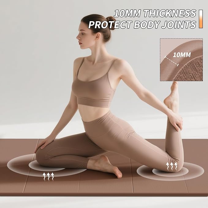 PAIDU Foldable Fitness Yoga Mat | 2/5" (10MM) Extra Thick | SGS Certified Non-Slip TPE | 75x26" Extra Long-Wide | Portable & Easy Store | for Yoga, Pilates, Home Gym & Full-Body Workouts