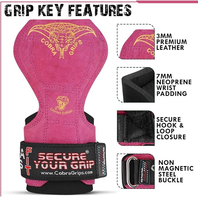 Cobra Grips Weight Lifting Gloves with Adjustable Neoprene Padded Wrist Wraps - Heavy Duty Alternative to Power Lifting Hooks for Deadlifts