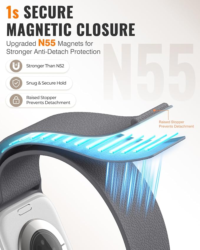 Magnetic Silicone Sport Band for Apple Watch 42mm 46mm 49mm 38mm 40mm 41mm 44mm 45mm Men Women, Patented Auto Lock Breathable Soft Loop for iWatch Ultra SE Series 11 10 9 8 7 6 5 4 3 2 1 All Day Comfort