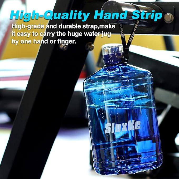 SLUXKE Gallon Big Water Bottle with Handle, 128oz Leakproof BPA Free Fitness Sports Water Bottle with Motivational Time Marker & Wide Mouth Ensure You Drink More Water