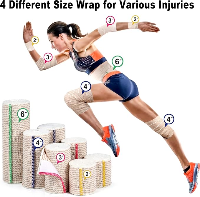 FRESINIDER Premium Elastic Bandage Wrap 3 Inch, 8 Pack, Hook and Loop | Versatile 3-Inch Cotton Compression Wrap for Ankle, Wrist and Elbow; Secure Ends for Sprains, Swelling and Sports Recovery.