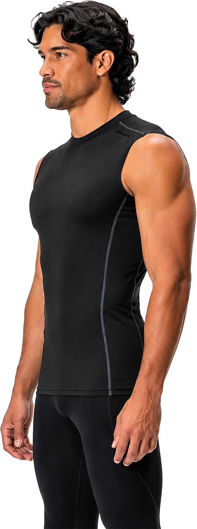 DEVOPS 3 Pack Men's Compression Shirts Sleeveless Tank Top Baselayer | Gym Training, Running, Moisture Wicking, Compression Fit, 4-Way Stretch, UPF 50+, Sleeveless