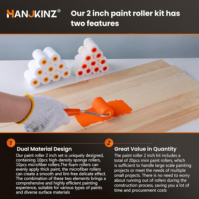 2 Inch 20 Pack Paint Roller Kit with Foam & Microfiber | High-Density Foam Roller and 3/8" Nap Microfiber Covers, Ideal for Touch-Ups On Walls, Doors, Cabinets, and Crafts