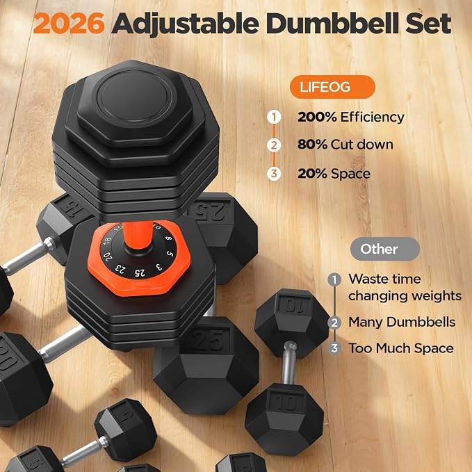 2026 FDB2 Updated Adjustable Dumbbell Set of 2, 5-in-1/10-in-1 Weights Dumbbell Set with Storage Box, 25lbs/55lbs Adjustable Weights with Anti-slip Silicone Grip, Weight Set For Home Gym Suit both Men and Women