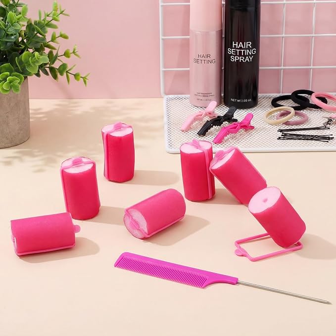 Syhood 18 Pcs Satin Rollers for Black Hair Foam Sponge Rollers Pink Satin Wrapped Hair Curlers for Hairdressing Styling (1.42 Inch)