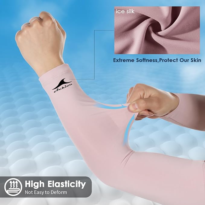 Achiou Volleyball Arm Sleeves for Women, Cooling Ice Silk Sun Sleeves Youth | Summer Ice Silk Compression Sleeves, UPF 50+ UV Protection, Perfect for Teen Girls & Women Outdoor Sports, Anti-slip Silicone