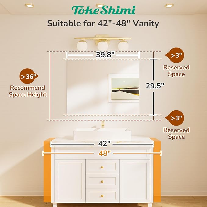 TokeShimi 40x30 Frameless Bathroom Vanity Mirrors for Over Sink, Modern Rectangle Bathroom Mirrors for Wall with Polished Edge Shatterproof Decorative Mirror for Bedroom, Living Room, Entryway