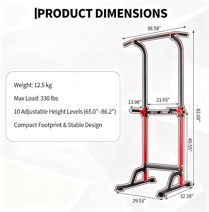 Pull Up Bar for Home Gym, Heavy Duty Dip Station with 330LBS Capacity, Multi-Function Pull Up & Dip Stand for Strength Training, Chin Ups Push Ups, 1.2mm Steel Tube