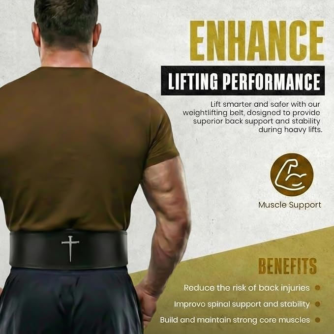 Christian Lever Weightlifting Belt 10mm | Faith Lever Weight Belt for Men, Secure Steel Lever Buckle, Durable Reinforced Thick Leather Construction, Lever Gym Belt