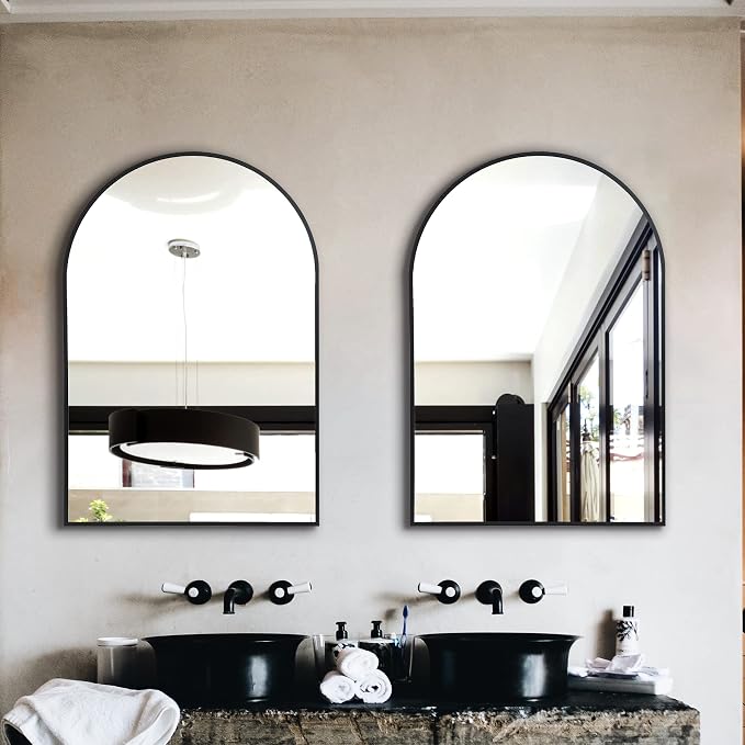 Arched Bathroom Mirror for Wall, 36" x 24" Metal Frame Vanity Mirror, Black | Aluminium Alloy Frame, HD Shatterproof Glass, for Bathroom Over Sink , Entryway, Bedroom, Living Room