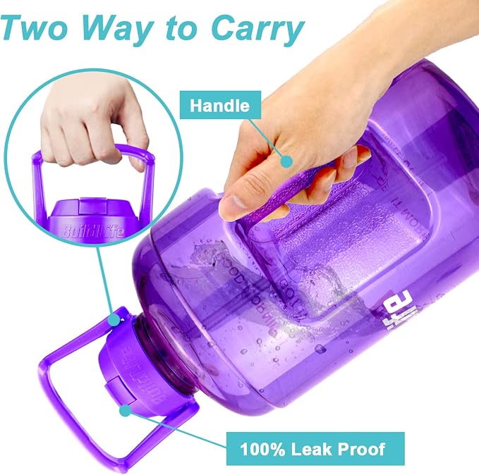 QuiFit 1 Gallon Water Bottle - with Straw & Motivational Time Marker Leak-Proof BPA Free Reusable Gym Sports Outdoor Large(128OZ/73OZ) Capacity Water Jug