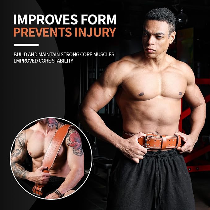 Leather Weight Lifting Belt, 4”& 6”Padded Lumbar Back Support, 10 Adjustable Holes, Gym Weight Belt Ideal for Deadlift, Powerlifting, Bodybuilding and Squat