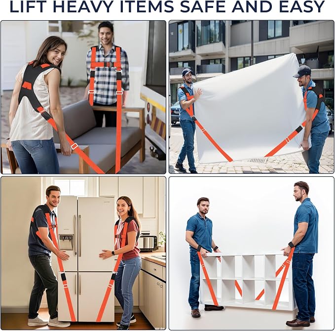 Ytonet Furniture Moving Straps for Lifting with Back Support, Round Sling | 2-Person Lifting and Moving System, Appliance Lifting Straps for Mattress, Heavy Objects up to 800 lbs, 145 IN Long, Orange