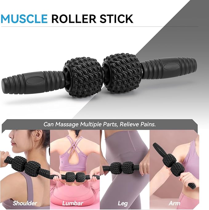 5 in 1 Foam Roller Set, High Density Patented Exercise Roller | Deep Tissue Massage Roller Stick, Massage Ball, Resistance Band for Pilates, Yoga, Whole Body Fitness Exercise, Black
