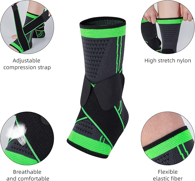 Ankle Support Brace, Breathable Ankle Compression Sleeve with Adjustable Wrap,Elastic Ankle Braces Stabilizer for Plantar Fasciitis,Achilles Tendonitis,Sprained Ankle Pain Swelling Relief (Single)