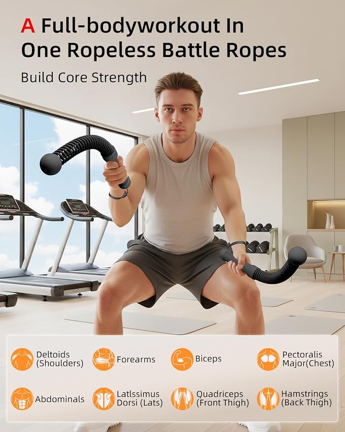 Abahub Weighted Ropeless Battle Rope, Portable Silent Cordless Battle Ropes, Space Saving Home Gym No Battle Ropes with Storage Bag, 2PCS Black - Set A