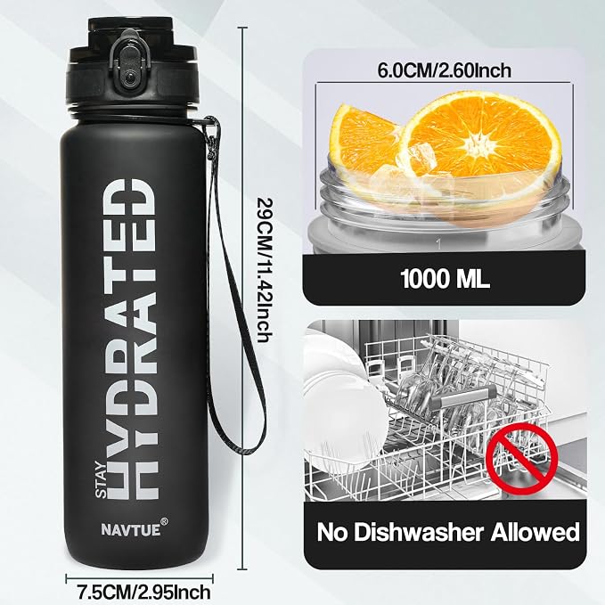 Water Bottle 32 oz Motivational Time Marker Tritan Bottle | BPA-free Tritan water bottle with time marker leakproof Lightweight portable Easy Clean Brush for Gym, Travel, School, Office