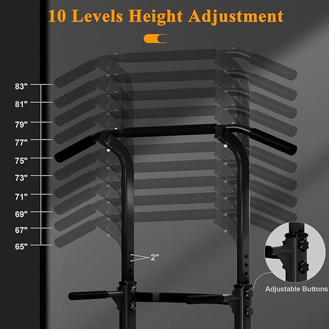 DlandHome Power Tower Pull Up Bar Dip Station,Adjustable Height Dip Stand | Multi-Function Fitness Equipment for Strength Training Home Gym,Stable Steel Frame for Pull Ups Dips Push Ups,Supports 330LBS