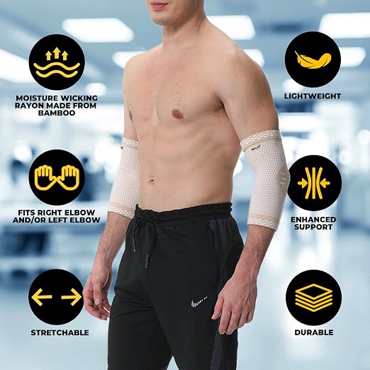 NeoTech Care Elbow Support Brace - Breathable - Men, Women, Right or Left (Beige Color, Size XS, 1 Pair)