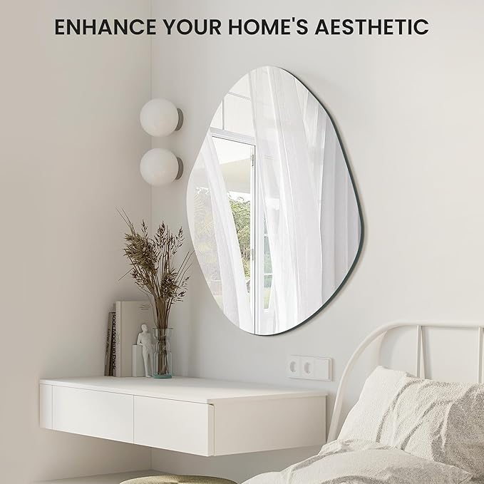 TRAHOME 36'' x 24'' Irregular Asymmetrical Wall Mirror | HD Tempered Glass, Wall Mounted, Modern Decorative Mirror for Living Room, Bathroom, Entryway