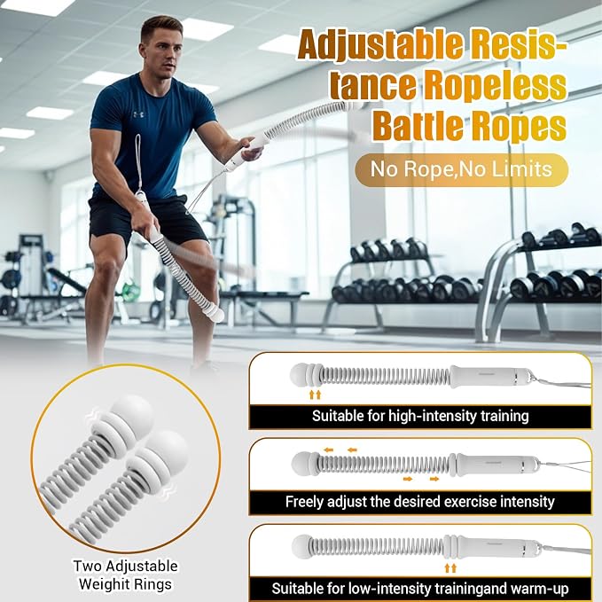 Portable Ropeless Battle Ropes, Adjustable Weights Cordless Battle Ropes for Home Gym with Storage Bag, Weighted Exercise Equipment for Low-Impact Workout, Strength & HIIT, for Men & Women