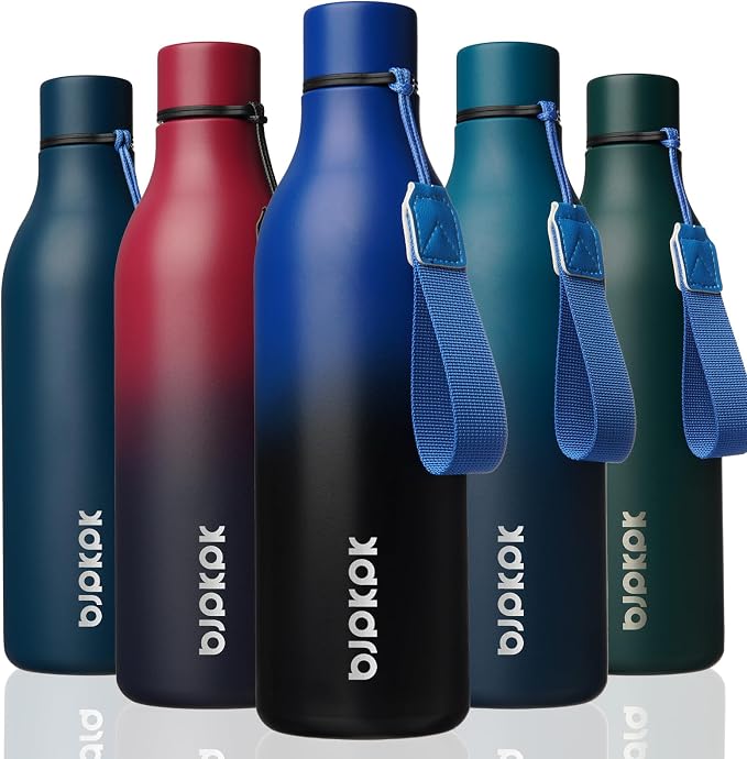 BJPKPK 25oz Insulated Water Bottle, Stainless Steel Bottle with Carry Strap | Keep Cold & Hot Vacuum Insulation, Leak-Proof BPA-Free Design, Slim Bottle Fits Most Cup Holders for Gym, Office & Travel