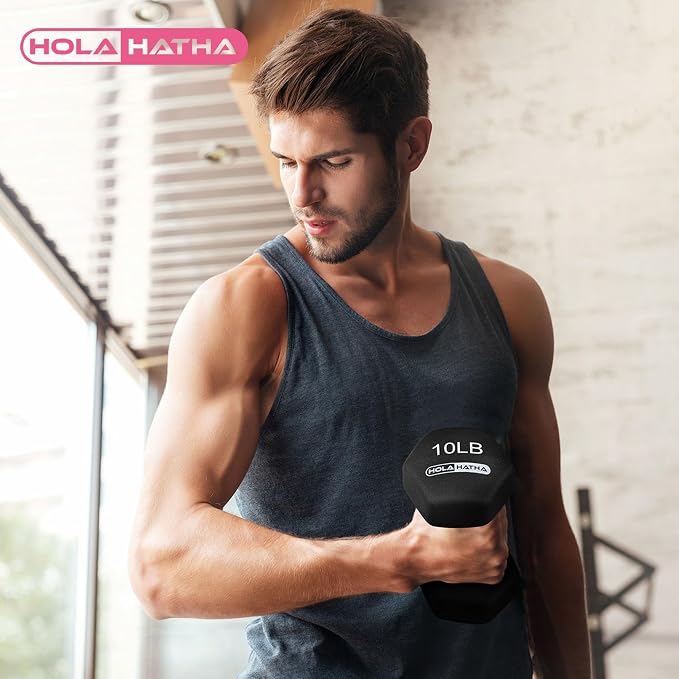 HolaHatha 1, 2 and 3 lb Neoprene Dumbbell Strength Training Weight Set with Rack