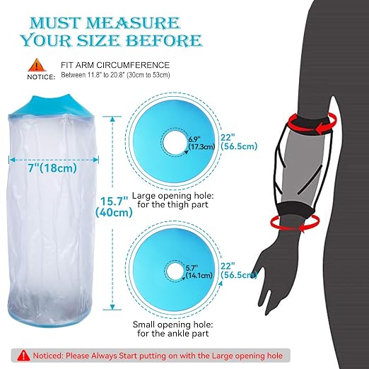 Asunby Picc Line Shower Cover for Upper Arm,Soft Sleeve Protector for Adult Elbow Length 15.7 in, Waterproof Large Arm Cast Covers Comfortable Bag for Wound Bandages,Reusable