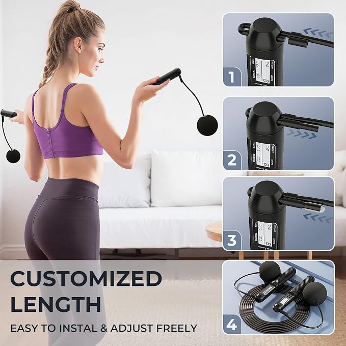 Cordless Weighted Jump Ropes for Home Gym and HIIT Workouts | Jump Rope with LED Display and Jump Counter, Adjustable Steel Wire for Fitness, Tracks Jumps, Calories & Time, for Men, Women