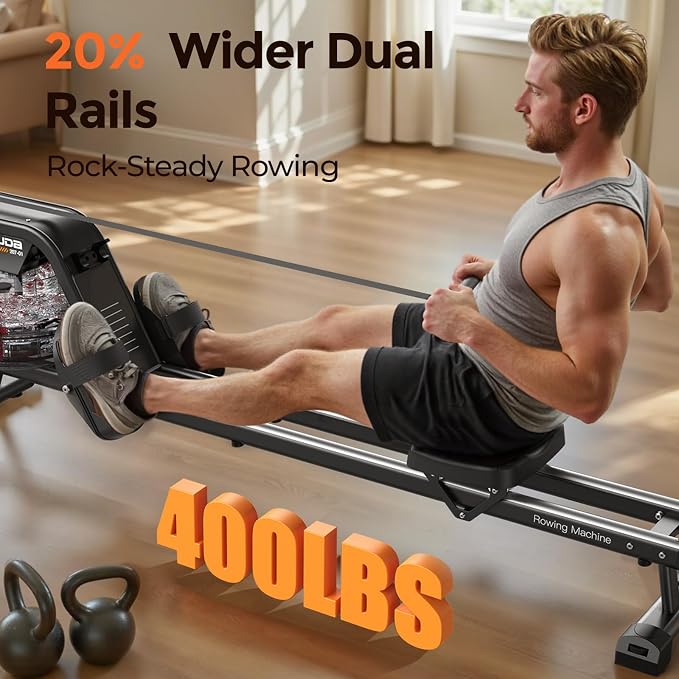 YOSUDA Rowing Machine for Home, Magnetic Rower Machine for Beginners to Athletes, Use with Resistance Adjustment Function, Bluetooth, App Supported, LCD Monitor, and Comfortable Seat Cushion