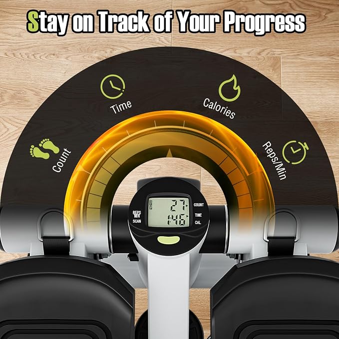 Goplus Steppers for Exercise at Home, Intensity Adjustable Hydraulic Mini Stepper w/Resistance Bands & LCD Monitor, Quiet & Portable Small Cardio Exercise Machine for Home Office or Under Desk