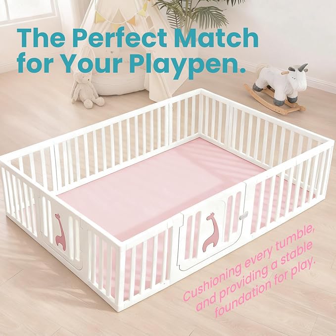 Huloo Sleep Baby Play Mat for Floor,Large 79"×79" Playpen Mat for Toddler,Infant,Kids,1.3" Thick Non-Slip Nursery Rug,Water Repellent Soft Padded Activity Mats for Tummy Time, Crawling,Playroom（Pink）