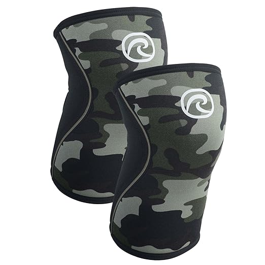 Rehband RX Knee Support for Strength Training & Fitness - 7mm Neoprene Knee Sleeve, Flexible & Non-Slip, Knee Sleeve for Men & Women, Colour:Camo - 1 Pair, Size:X-Large