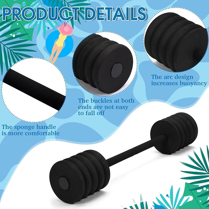 Soulchen Long Aquatic Exercise Dumbbells Pool Exercise Foam Water Weights Dumbbell Aquatic Pool Barbells with High Density EVA Foam for Swim Water Aerobics Workouts Loss