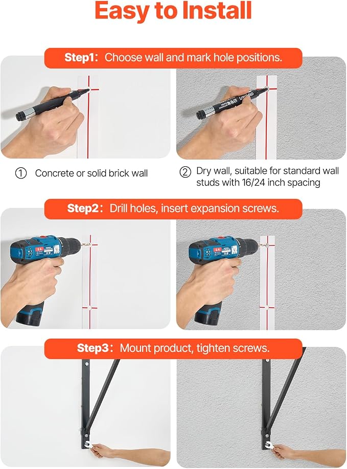 VEVOR Pull Up Bar, Multi-Grip Wall Mounted Pull Ups, 50 in Width Multifunctional Chin Up Training Station, Heavy Duty Steel Upper Body Workout Bars with Hangers, 440 lbs Weight Capacity, for Home Gym