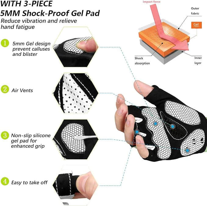 Cycling Gloves Bike Bicycle Gloves, Half Finger 5MM Gel Anti-Slip | Biking Gloves for Men Women Gym workout exercise Motorcycle Hiking Rowing Outdoor Sports