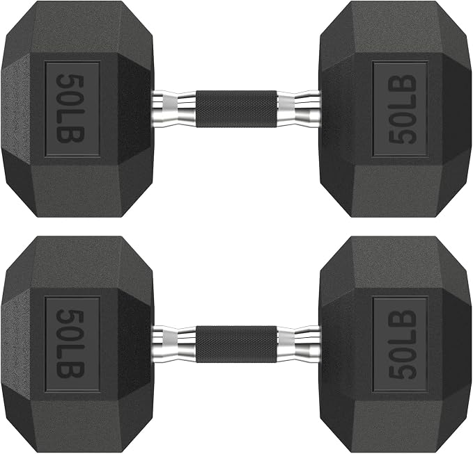 HANDBODE Rubber Encased Hex Dumbbell Pair, 2.5-65 lb | Non-Slip Handle Design for Secure & Comfortable Grip, Hand Weights for Strength Training, Fitness & Home Gym
