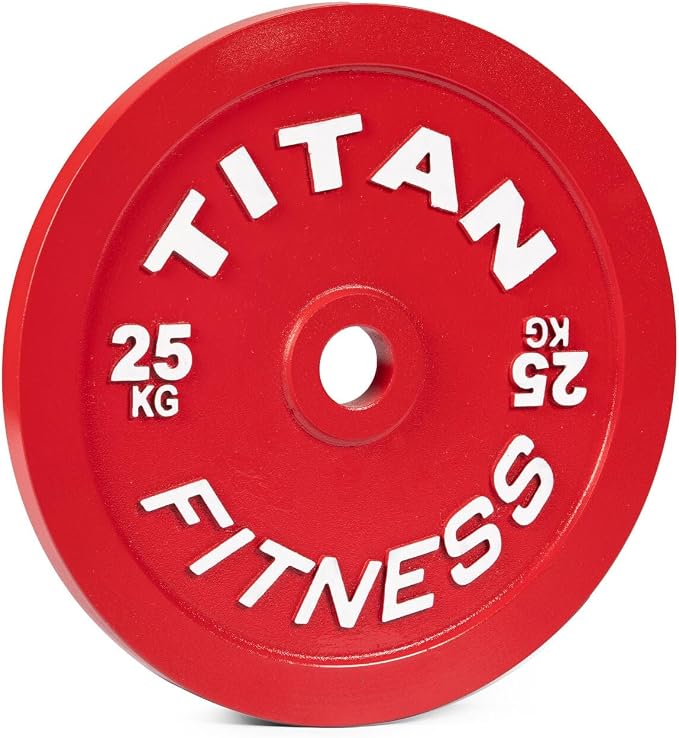 Titan Fitness Olympic Calibrated Steel Powerlifting Plates, Machine Precision Steel Discs